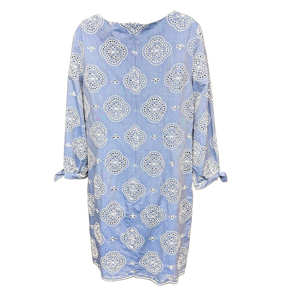 Talbots Chambray Blue Eyelet Embroidered Dress Size 10 #963 - Picture 7 of 12